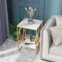 Wisfor Sintered Stone End Table: 2 Tier Square White Small Coffee Table with Gold Frame - Modern Sofa Storage Side Table - Bedside Nightstand for Living Room Bedroom