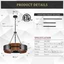 CATINER 24" Industrial Chandelier, Modern Hanging Fixture 6-Light Drum Pendant Light for Living Dining Room Foyer Entryway Kitchen, Black Metal with Red Walnut Grain Finish