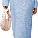Saodimallsu Womens Long Sleeve Midi Sweater Dress Crew Neck Swiss Dot Soft Knit Casual Fall Trendy Maxi Dresses (Large, Light Blue)