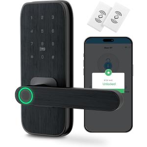 Fingerprint Door Lock with Handle for Bedroom, 5-in-1 Keyless Entry Smart Lock, TTLock App, Keypad, RFID Card & Key, Auto Lock, Guest Codes, Easy DIY Install for Front Door, Office, Airbnb