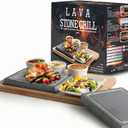 Artestia Hot Stone Grill Set for Steak, 2 Pcs Lava Rock Cooking Stones with Bamboo Serving Tray, 3 Sauce Bowls & Plate, Tabletop Steak Stone BBQ Grill for Indoor Outdoor Dining, 8.46 x 6.49 in
