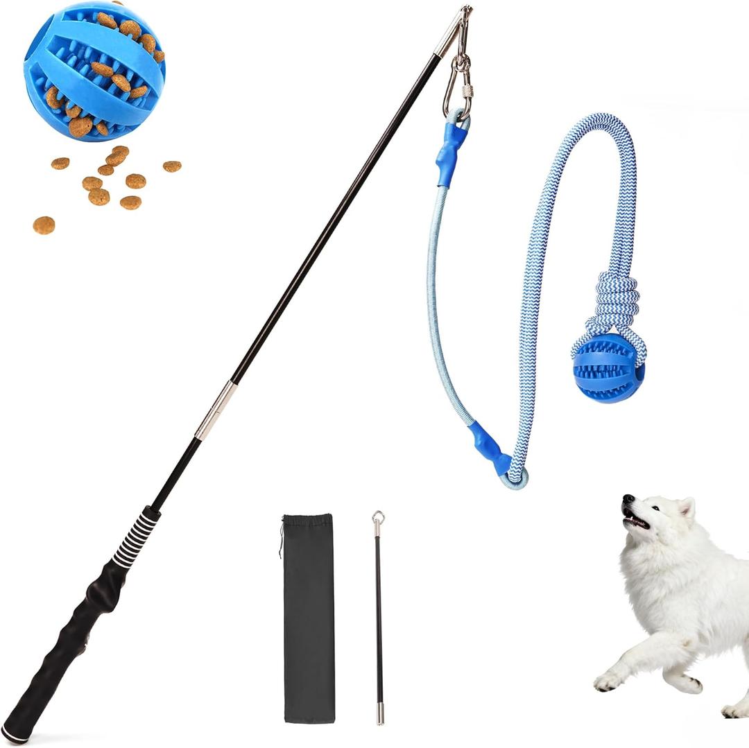 Flirt Pole for Dogs, Durable Dog Flirt Pole for Large Medium & Small Dogs, Interactive Dog Pole Toy with Rubber Ball for Outdoor/Indoor, Training, Chase, Tug of War (24 & 31 inch) (24.4in and 31.1in)