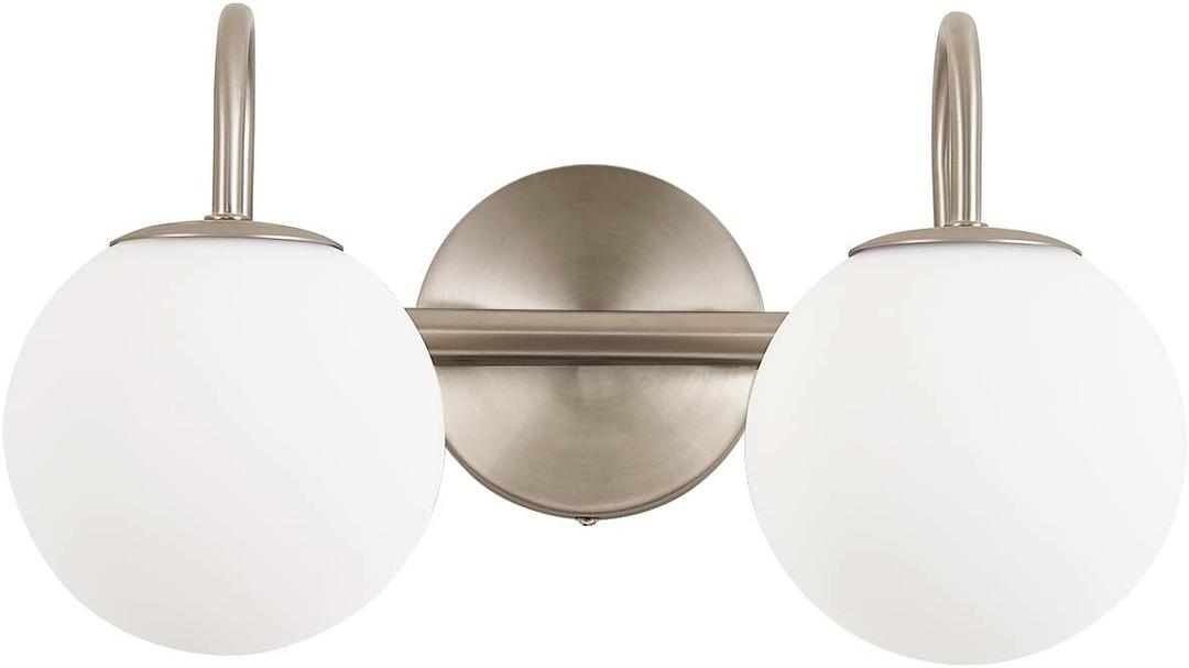 Modern Bathroom Vanity Light Fixtures Brushed Nickel 2 Lights Milk White Globe Glass Shade Modern Wall Sconce Lights Vanity Lights Over Mirror(Exclude G9 Bulb)