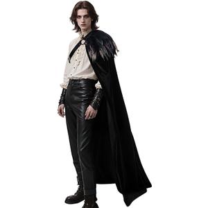 Gothic Half Shoulder Cloak with Feather Cape for Halloween Cosplay