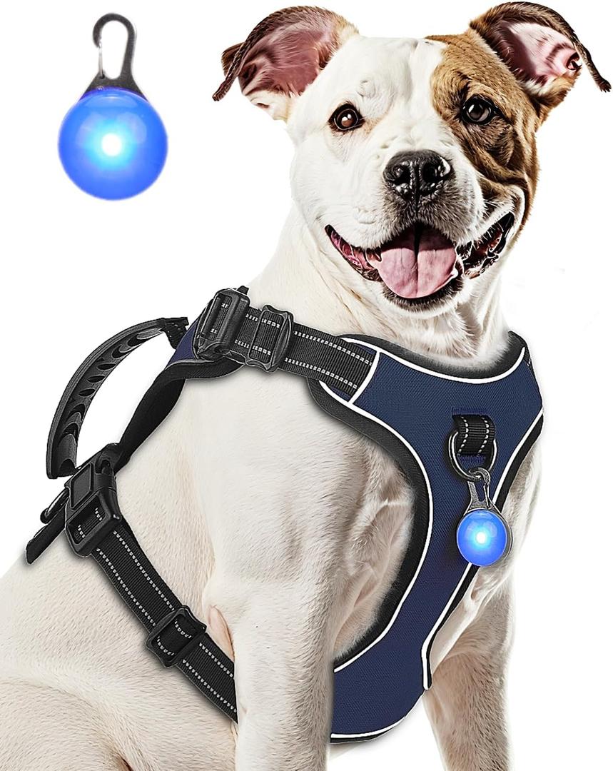 Dog Harness Navy Blue No Pull Y Shaped for Medium Sized Dog, Small to Large Dogs Reflective Adjustable Easy Walk Puppy Harnesses,Heavy Duty Girl Boy Pet Vest 3 Buckle with Handle & Light,M (M, Navy Blue)