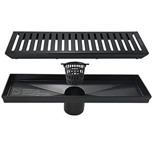 Neodrain Linear Shower Drain with Removable Grate, 12 Inch Matte Black, with Watermark&CUPC Certified, Includes Hair Strainer