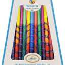 The Dreidel Company Dripless Hanukkah Candles, Multicolored Ombre Striped Deluxe Tapered Decorations, 1 Hour Burn Time, Chanukkah 45 Menorah Candles Box for All 8 Nights of Chanukah