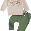 Baby Boy First Birthday Outfit Long Sleeve One Year Birthday Sweatshirt and Pants Sets Cake Smash Outfit 2Pcs (12-18 Months, A-Beige Green)