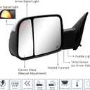 Towing Mirror for Dodge Ram - Replacement fit for 2009-2018 Dodge Ram 1500 2500 3500 Pickup Truck with Power Adjusted Glass Heated LED Turn Signal Light Puddle Lamp Temp Sensor Flip Up Pair Set, Ram Style