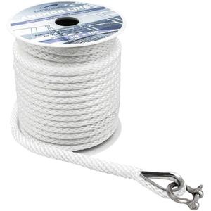 Young Marine Premium Solid Braid MFP Anchor Line Braided Anchor Rope/Line 3/8 Inch 100FT with Stainless Steel Thimble & Shackle (3/8" x 100', White)