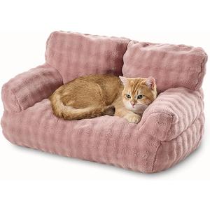 Cat Couch Bed, Cute Soft Pet Sofa for Indoor Cats Kittens Puppies with Removable Washable Cover, 26"x15", Dusty Pink