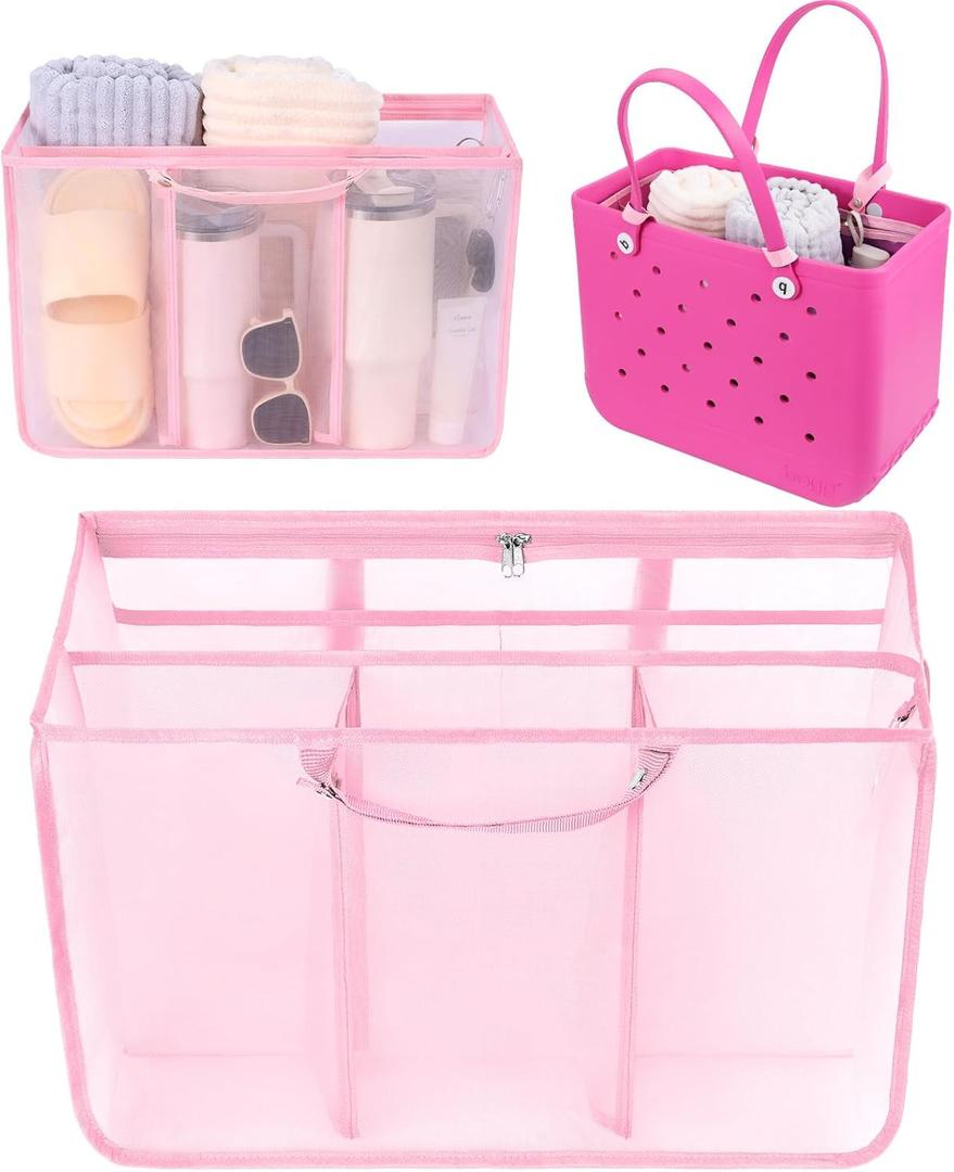 OUTXE Beach Bag Organizer Compatible with X Large Bogg Bag Accessories Inserts, Lightweight Mesh Insert Divider Pouch for Original XL Bogg Bags, Beach Tote Bags Insert for Organizing (#7-Light Pink)