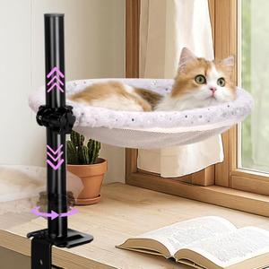 Cat Desk Bed, 360 Rotating & Height Adjustable Hammock Perch, Solid Metal Frame, Premium Velvet Fabric & 3D Mesh Cushion, 2 Washable Covers, Ideal Cat Bed for Indoor Use (Gray)