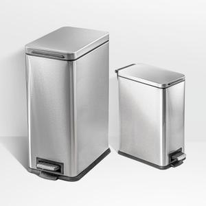 Home Zone Living 8 Gallon and 3 Gallon Slim Stainless Steel Trash Can Combo Set with Soft-Close Lid and Bag Tuck Design, Silver