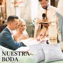 Mixweer 2pcs Wedding Embroidered Kneeling Pillows Nuestra Boda 18 x 18 Inch Embroidered Prayer Pillow Satin and Lace Kneeling White/Silver, Cojines para Boda, Decoracion(18",with 2 Pillows)