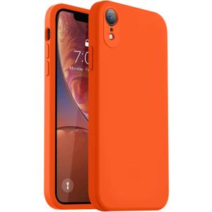Vooii Compatible with iPhone XR Case, Upgraded Liquid Silicone with [Flat Edges] [Camera Protection] [Soft Anti-Scratch Microfiber Lining] Phone Case for iPhone 10 XR 6.1 inch - Neon Orange