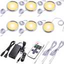 Kitchen Underneath Cabinet LED Puck Light, Hutch Backsplash Back Lighting, 110V Plug-in & Hardwired, Wireless RF Remote Control Dimmable, Linkable, White Wires, Warm White 2700K, 6 Lights