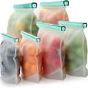 【Upgrade】Cadrim Reusable Extra Thick Silicone Food Storage Bags - 6 Packs Zipper Freezer Bags For Marinate Meats Sandwich, Snack, Cereal,Fruit Meal Prep, Leakproof, Dishwasher-Safe Lunch Storage Bags