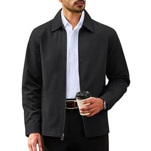 TACVASEN Men's Cotton Jacket Full Zip Up Work Jackets Turndown Collar Business Casual Windbreaker with 3 Pockets XL