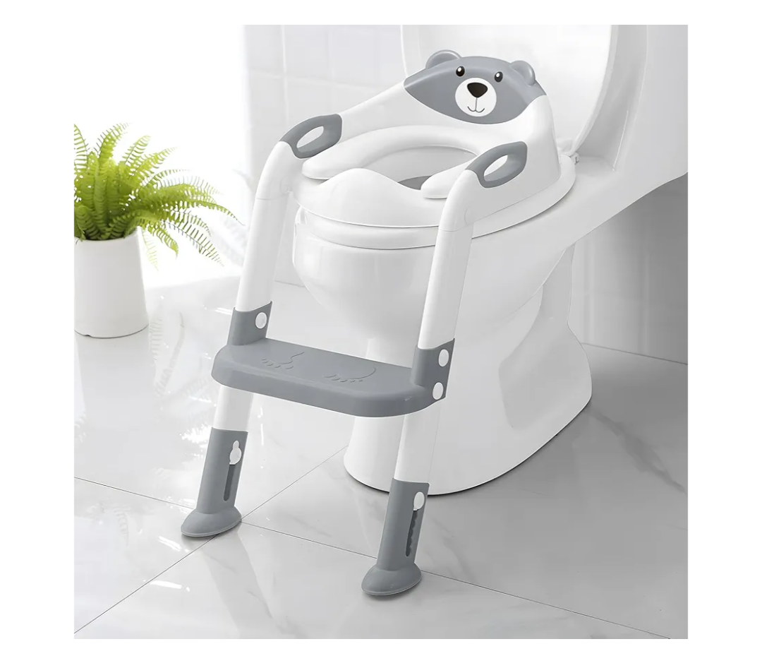 Potty Training Seat ，SKYROKU Potty Training Toilet with Step Stool Ladder, for Kids Boys Girls Toddlers - Comfortable Safe Potty Seat with Anti-Slip Pads Ladder, (8838-Grey）
