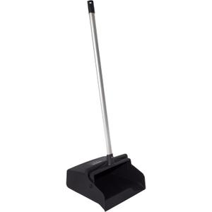 SPARTA Color Coded Upright Dustpan with 30 Inch Aluminum Handle, Serrated Edge and Locking Yoke, Standing Commercial Floor Dust Pan, Black, Pack of 6