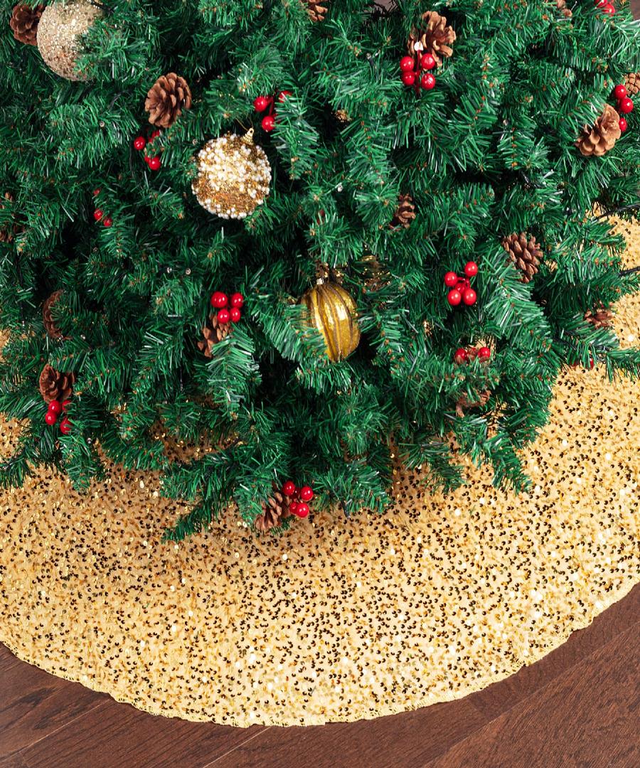 Mr. Pen- Small Christmas Tree Skirt 24 inch, Gold Sequin Tree Skirt, Christmas Skirt Tree, Xmas Tree Skirt