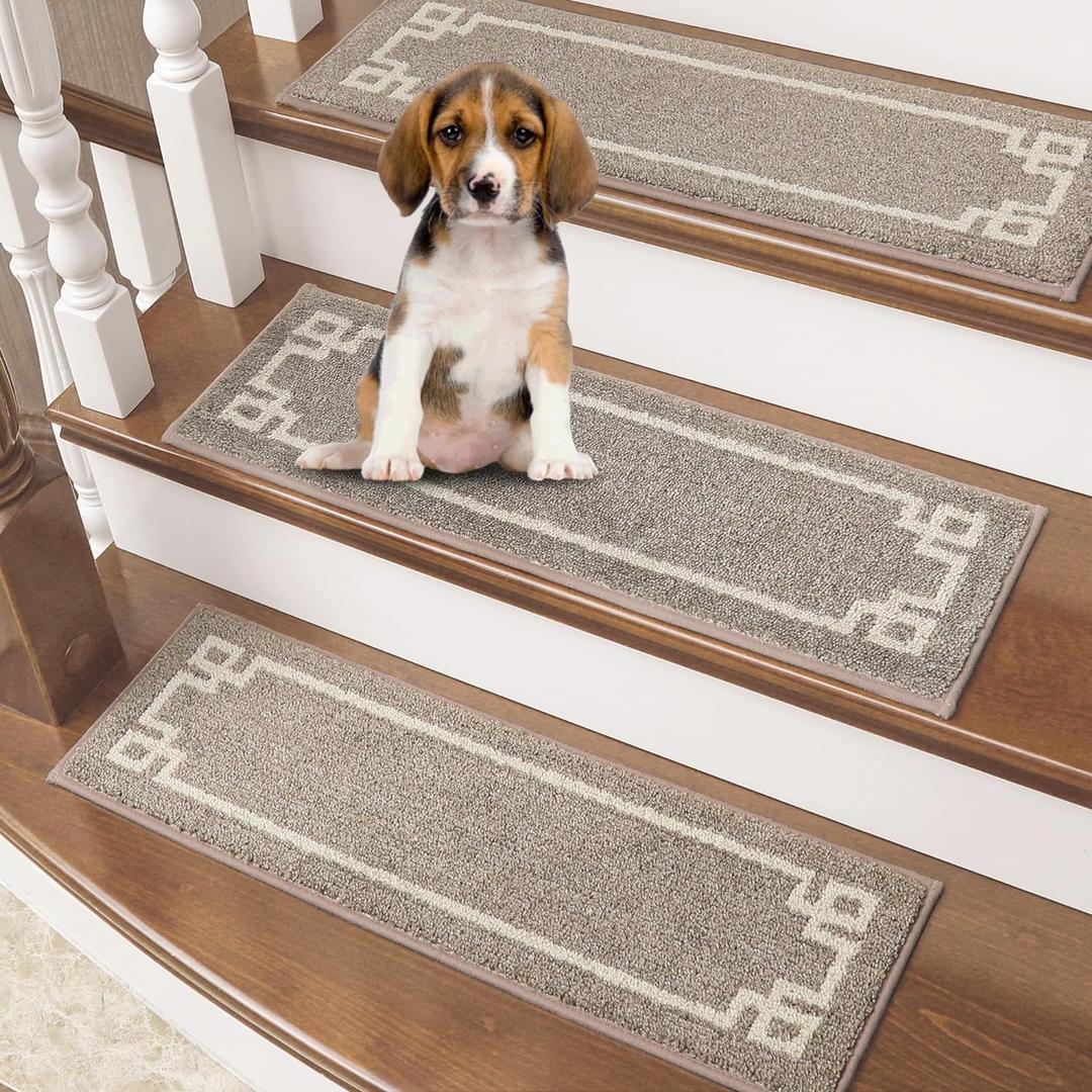 BEQHAUSE Stair Treads for Wooden Steps Non Slip Washable Carpet Stair Treads with Reusable Residue Free Backing Soft Polyester Stair Rugs Indoor for Kids Elders and Dogs, 15pcs, Taupe