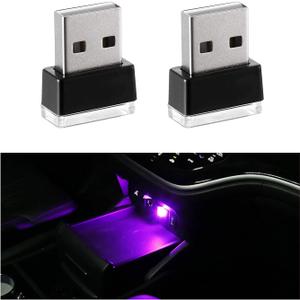 2 PCS USB LED Car Interior Atmosphere Lamp, Mini LED Plug-in USB Interface Trunk Ambient Light, Portable USB Night Lighting Kit Interior Decor for Vehicle Home Office (Green)