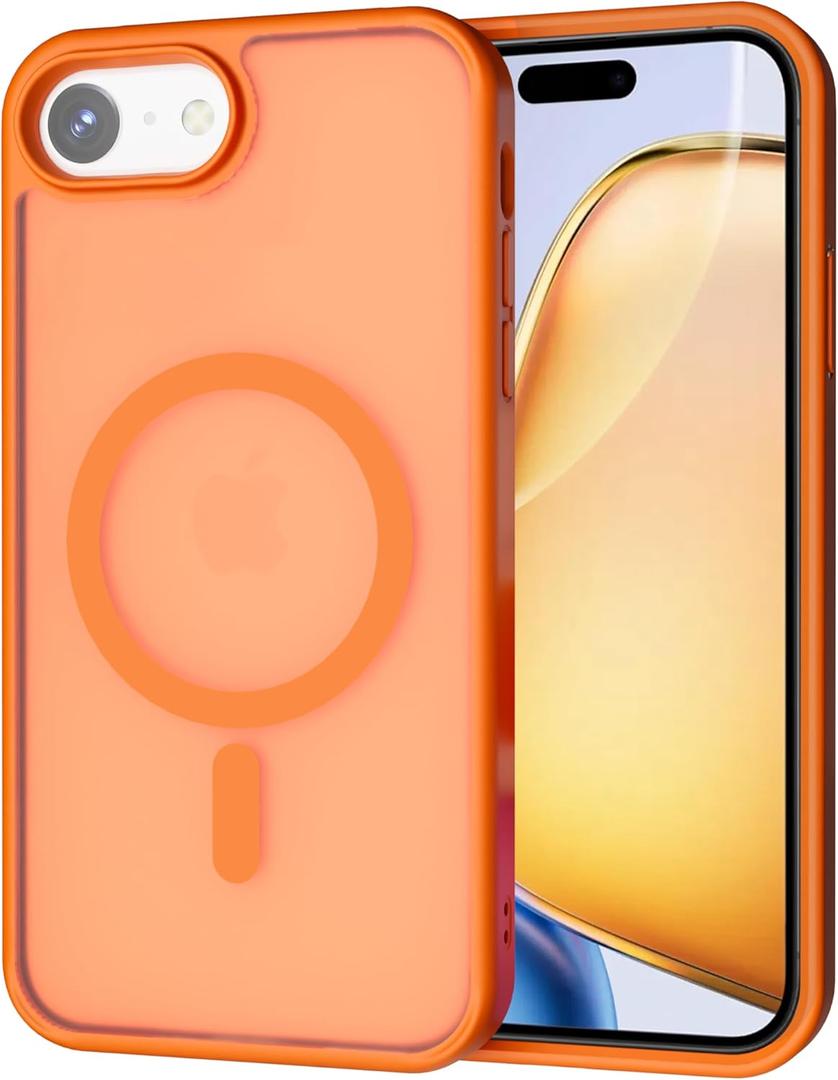 Magnetic for iPhone 16e Case Compatible with MagSafe Military Grade Drop Protection Translucent Matte Shockproof with Anti-Fingerprint Phone Case,(Orange, iPhone 16e)