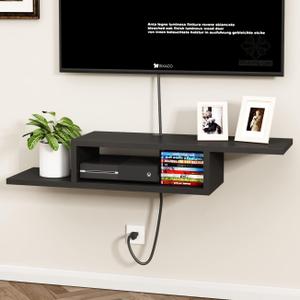 ChooChoo Floating TV Unit, Wall Mount Entertainment Center Media Console for Living Room, Bedroom, Black, 11.6"D x 47.2"W x 7.1"H