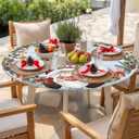 Christmas Red Dwarf Round Table Cloth Fitted Tablecloth,Blue Gradient Table Cover with Elastic Edge Waterproof Table Cloth,Xmas Gift Wreath Circle Table Covers for Kitchen Indoor Outdoor 45-54in