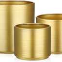 Briful Gold Metal Planters 3.93''/4.72''/5.9'' Gold Flower Planter with Drainage Hole for Outdoor Planting, Indoor Decorative Metal Buckets Floral Arrangement, Home Farmhouse Tables Decor, Set of 3