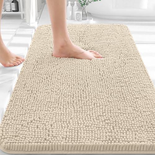 OLANLY Bathroom Rugs 30x20, Extra Soft Absorbent Chenille Bath Rugs, Rubber Backing Quick Dry, Machine Washable Bath Mats for Bathroom Floor, Tub and Shower, Home Decor Accessories, Beige