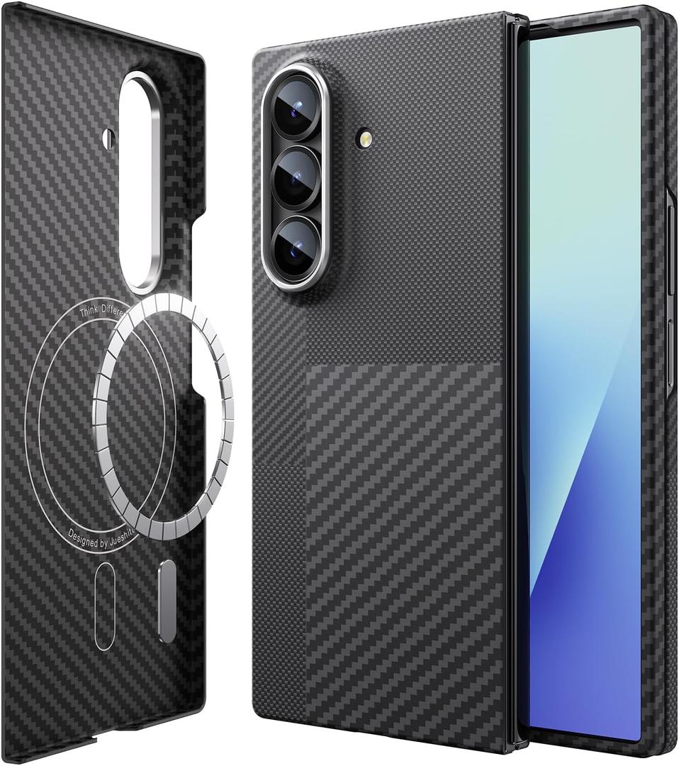 JUESHITUO for Samsung Galaxy Z Fold 7 Case: Ultra Slim 600D&1500D Aramid Fiber Made Fold 7 Case, [Fit for MagSafe] Minimalist Carbon Fiber Textures -Less Touch Feeling, Sturdy Magnetic Thin Cover (Matte Black)