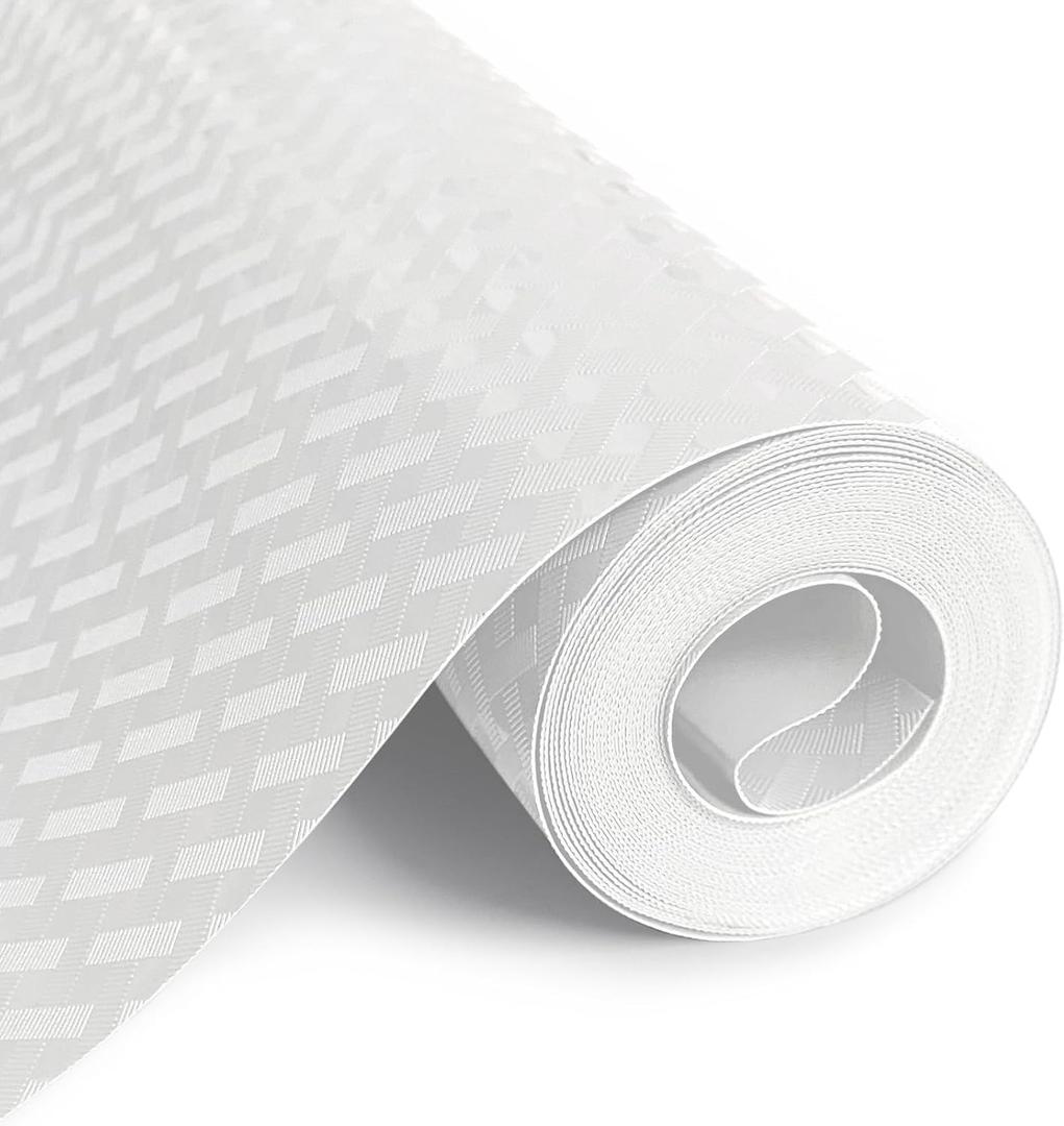 Shelf Liners for Kitchen Cabinets and Drawers, Non-Adhesive and Anti-Slip, Waterproof and Easy to Clean, Durable EVA Cabinet Mat for Refrigerator, Cupboard, Table (White, 11.8" W x 196.8" L)