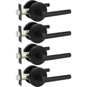 goldenwarm 4 Pack Black Door Handles, Matte Black Privacy Interior Door Handle, Indoor Door Lever for Bedroom, Bathroom, Heavy Duty Zinc Alloy