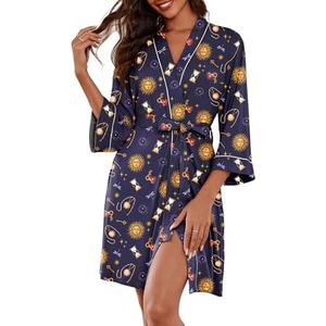 Ekouaer Women Robes Knee Length Knit Kimono Bathrobe Lightweight 3/4 Sleeve Soft Sleepwear V neck Casual Ladies Loungewear Sun God,XXL
