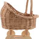 FRCOLOR Hand Woven Rattan Stroller, Wicker Baby Carriage for Baby Shower, Vintage Wicker Basket Flower Girl Baskets/Wedding Parties/Home Decoration/Flower Shop Display(13.77X10.43X7.48In)
