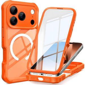 ACCREW Magnetic for iPhone 17 Pro Case with Built-in Sensitive Screen Protector, Full Body Protection, Fit for MagSafe, Camera Protection, Shockproof Dustproof Non Slip Phone Case, Orange
