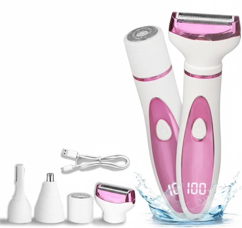 Wet & Dry Electric Razor for Women Men,4 in 1 Rechargeable Led Display Electric Shaver and Facial Hair Remover,Painless Ladies Body Razors for Nose Face Body Leg Bikini Arm Hair (Purple White)