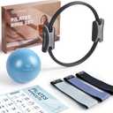 LIONSCOOL Pilates Ring Set 14" Anti-Deformation Magic Circle with Padded Handles, Mini Ball, Resistance Bands, Guide & Bag