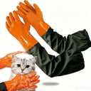 YOFANG Pet Grooming Washing Gloves,27.2" Extra Long Waterproof Rubber Bathing Gloves for Dogs & Cats,Anti-Bite & Anti-Scratch Hair Removal Cat Bath Gloves with 3000+ Massage Particles,Orange/Green