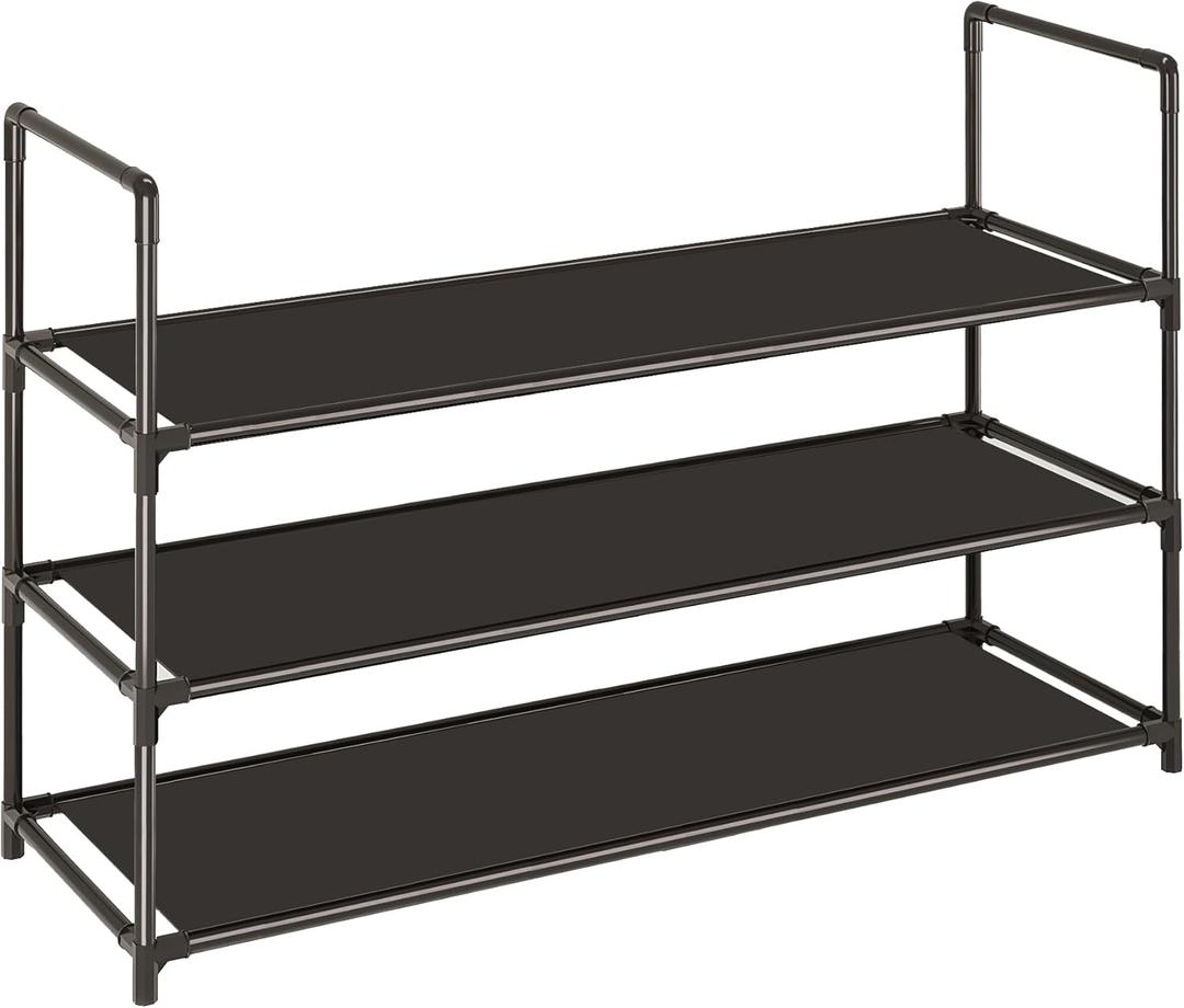 3-Tier Stackable Shoe Rack, Sturdy & Durable Long Shoe Shelf Storage Organizer for Entryway, Bedroom, Floor,10-12 Pairs of Shoes,Black