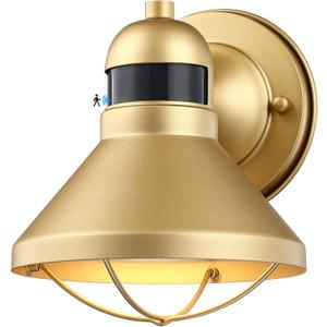 LONEDRUID Motion Sensor LED Outdoor Barn Light Fixtures Dusk to Dawn Exterior Porch Lantern Gold Outside Wall Sconce Lighting Rustic Farmhouse Wall Mount Lamp for House Garage Patio Entryway