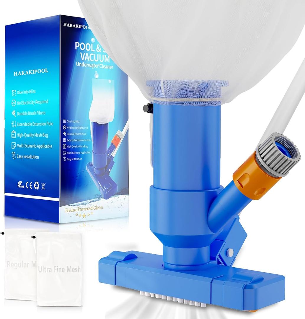 2026 Upgraded Pool Vacuum Cleaner for Above Ground Pool, 52" Telescopic Pole Jet Underwater Cleaner with 3 Scrub Brushes and 2 Mesh Net, Portable for Spa Fountain, Attaches to Garden Hose (Ocean Blue)