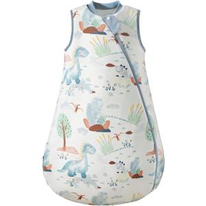 0.5Tog 1.0 Tog Baby Sleep Sack, Unisex Cotton Toddler Sleeping Sack for Babies, 2-Way Zipper Baby Wearable Blanket (3-6 Months, Dinosaur)