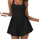 Sexyasasii Women's Summer Athletic Tennis Dress with Built in Shorts and Bra Square Neck Workout Exercise Active Golf Dresses (Large, Black)