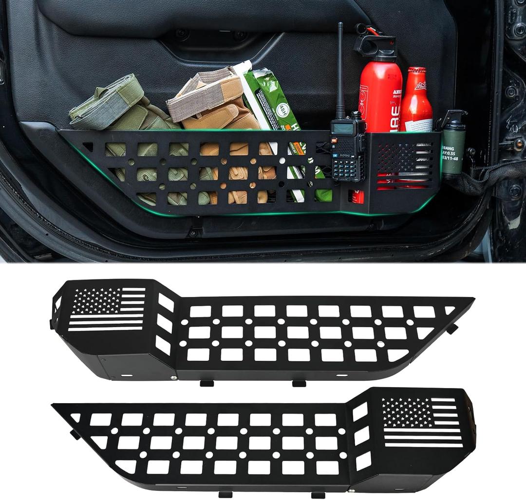 Metal Front Door Storage Box Pockets Door Side Insert Organizer with Cup Holder Compatible with Jeep Wrangler JL JLU 2018-2023 &Gladiator JT 2020-2023 Interior Accessories, 2pc