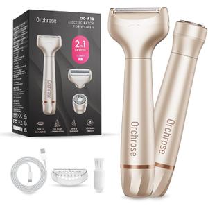 Electric Razor for Women 2-in-1: Painless Rechargeable Shaver for Face Legs Underarms and Bikini Area  Travel Lock (Gold)