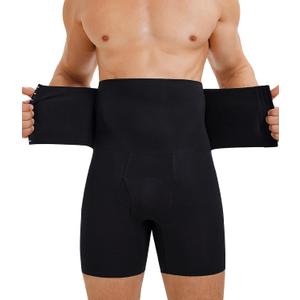 TAILONG Men's Shapewear Tummy Control Shorts High Waist Underwear Slimming Body Shaper Compression Boxer Brief (Black)